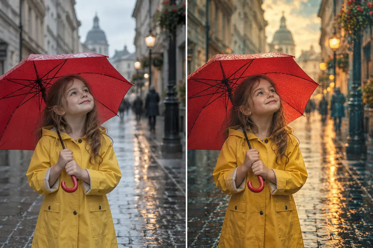 Comparación de un retrato original y el mismo retrato con una edición artística personalizada