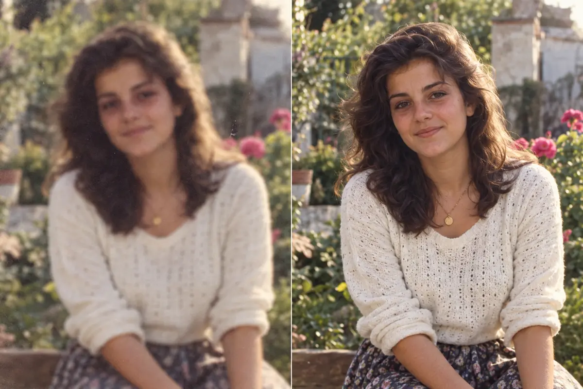 Comparación de una fotografía borrosa y la misma fotografía con más claridad y detalle